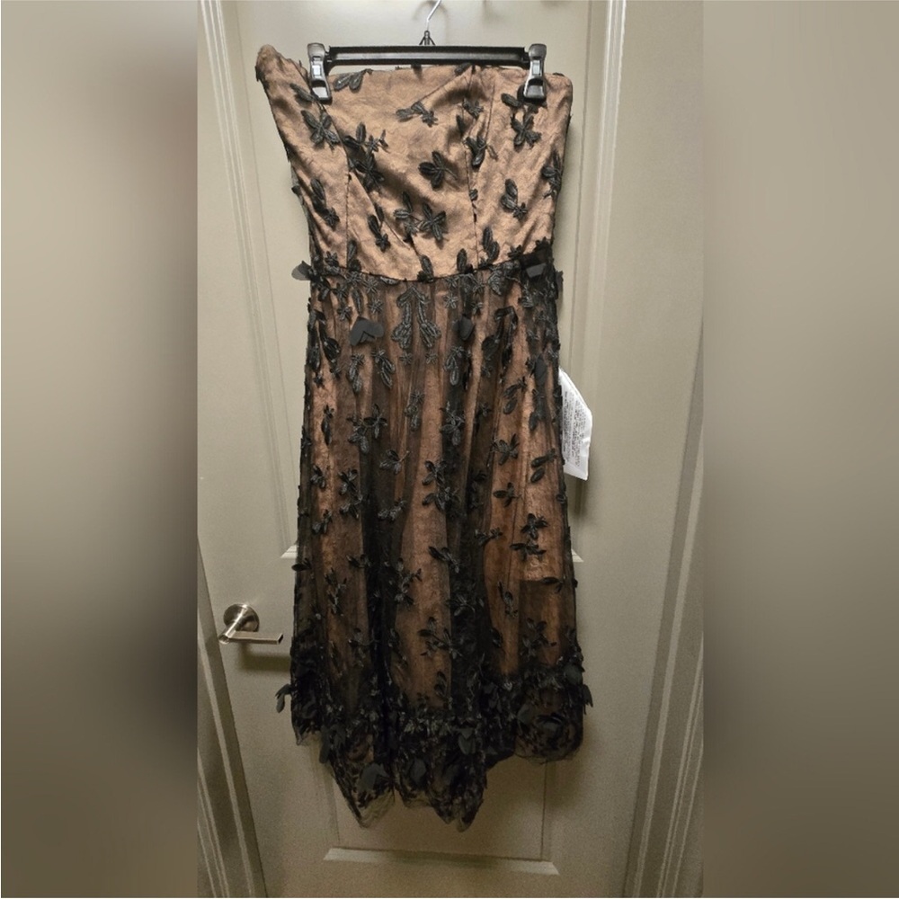 Elegant Black and Tan Strapless Dress